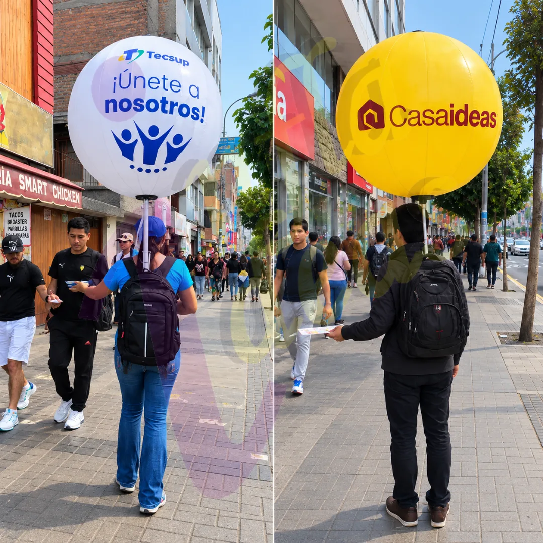 Globo mochila publicitario Casa Linda y Te Presto
