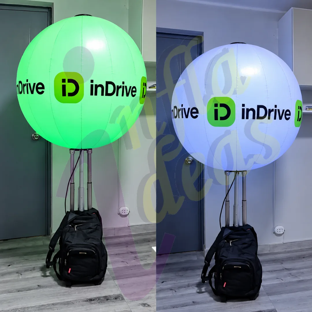 Globo mochila publicitario inDrive activación en Lima